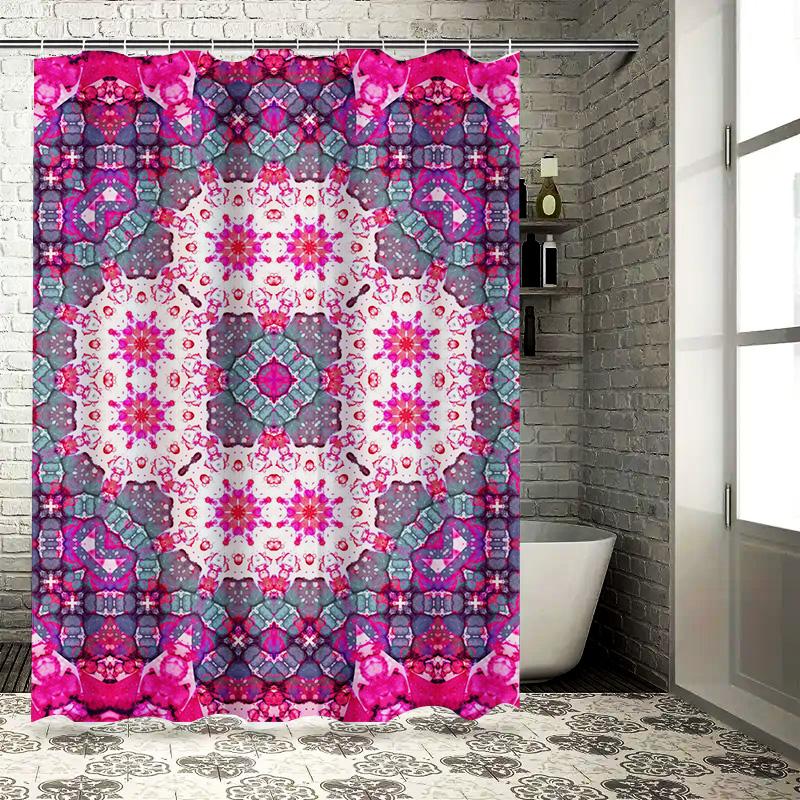 Kaleidoscope Shower Curtain Waterproof Printed Bathroom Decor Pink Blue White Skins Pattern 180x243cm