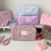 Plush leopard print makeup bag, student portable stationery bag, pencil case, desktop storage bag, sanitary napkin storage bag