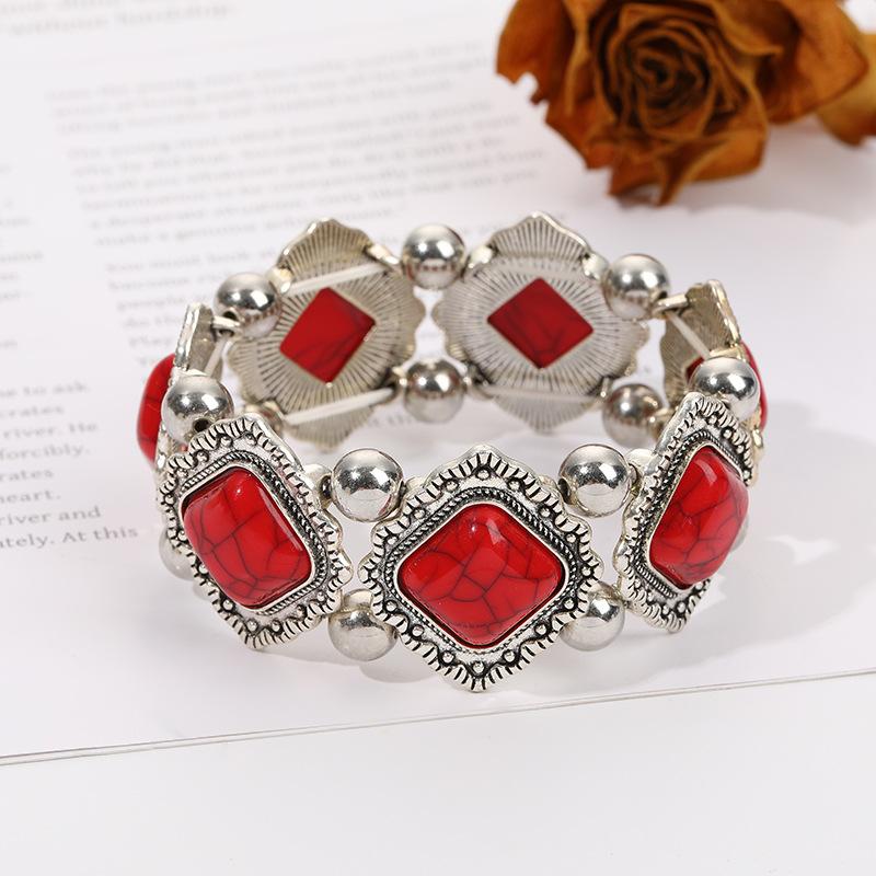 Retro Bohemian Natural Turquoise Cuff Bracelet Ethnic Style Vacation Casual Travel Accessories For Women Boho Exquisite Accessories