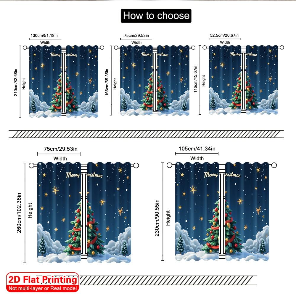 2pcs 2D Flat Printing Merry Christmas Popular Window Curtains Merry Christmas Tree Snow 100% Polyester Fabric Without