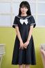 A&TCollection Kami Girls' School Elementary School Uniform, Navy Blue Sailor Suit, Size M, Women's Cosplay Costume