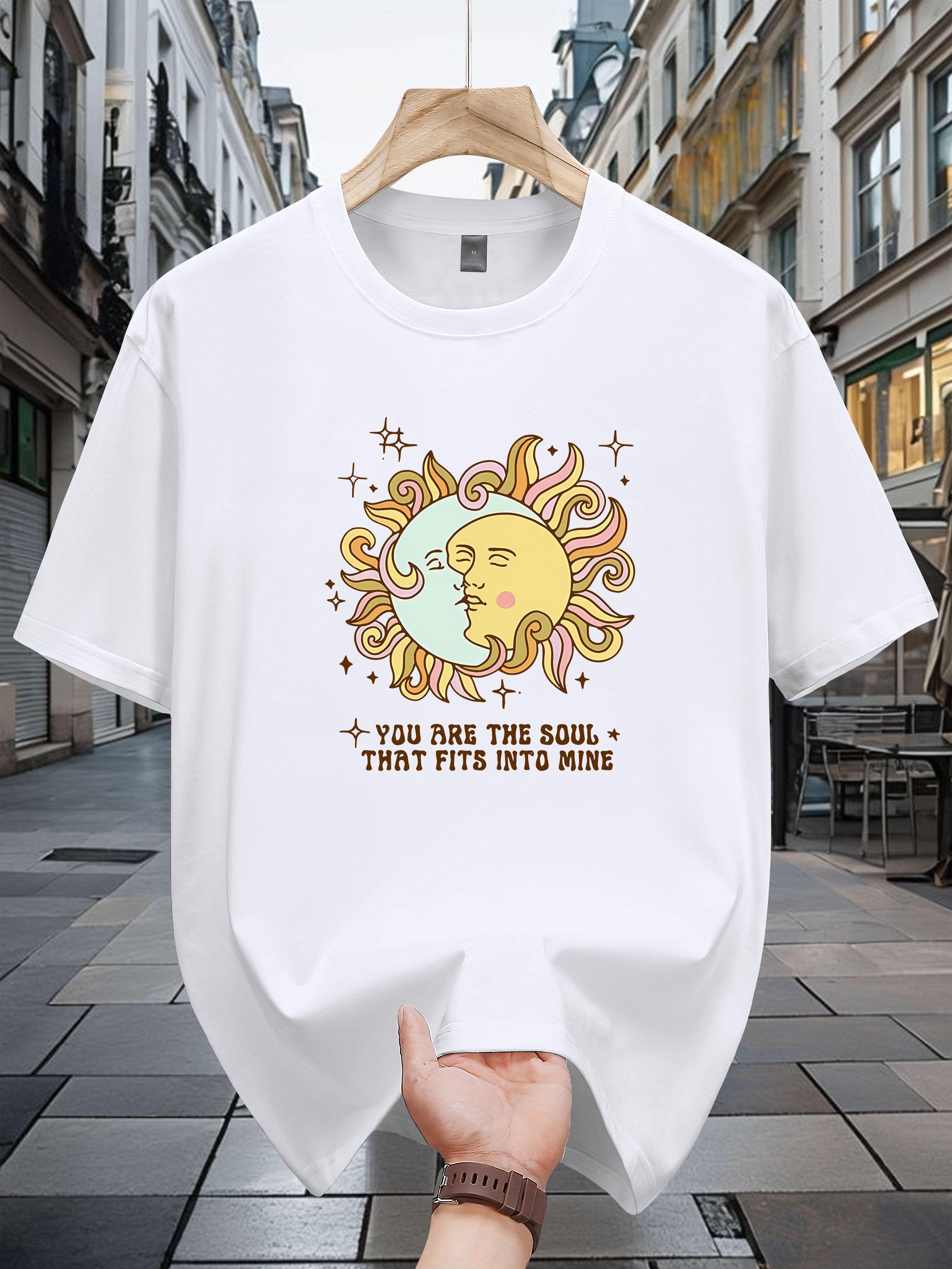 

100% T-shirt with Sun & Moon Graphic Print & You Are The Sun Quote - Black Casual Summer Tee for Adults S