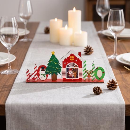 Easy Assembly Xmas Crafts Wooden Christmas Ornaments, Tabletop Decoration with Santa Claus Snowman Elk Reusable Festive Home Decor Designs for Holiday