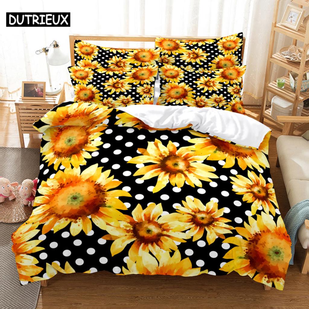 Sunflower Bedding Set Bed Linens Duvet Cover Quilt Comforter Pillow Case 3D HD Double Full King Queen Twin Bedroom 3PCS 2PCS