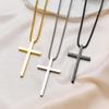 Men's Hip Hop Titanium Steel Cross Necklace with Polished Long Sweater Chain