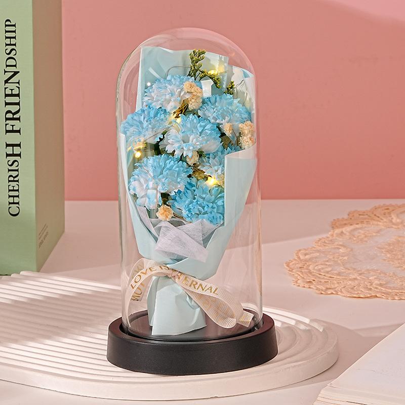 New Qixi Festival Valentine's Day Gift Rose Lantern Glass Cover Immortal Flowers Dried Flowers Bouquet Teachers' Day Carnation Ornament