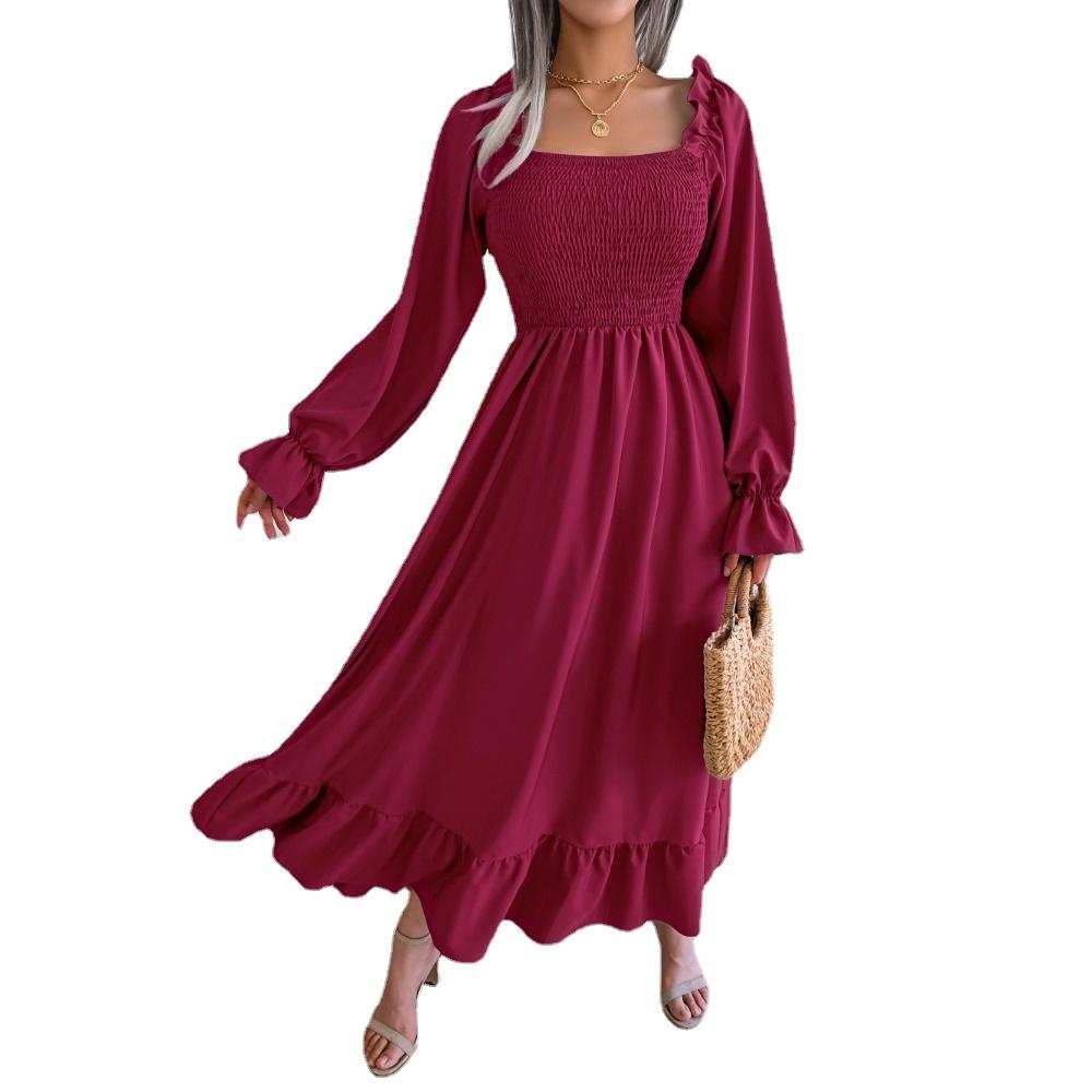 GMXIA Moda Donna Estate Primavera Manica Lunga Vita Alta Scollo Quadrato Tinta Unita Abiti da Cocktail e da Sera