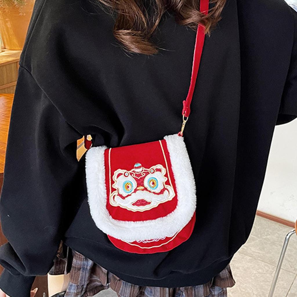 Embroidered Purse Ladies Traditional Red Plush Handbag Traditional Shoulder Bag For Ladies Girls Home Commuting Shopping Beach