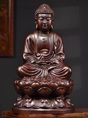Klassische Ebenholz- und Palisanderholzschnitzereien und Dekorationen von Buddha Buddha, der die Statue von Shakyamuni zu Hause darbringt