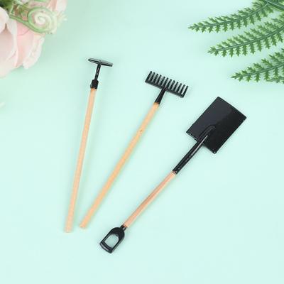 3Pcs/Set 1:12 Dollhouse Miniature Shovel Hoe Farming Tools Garden Accessories