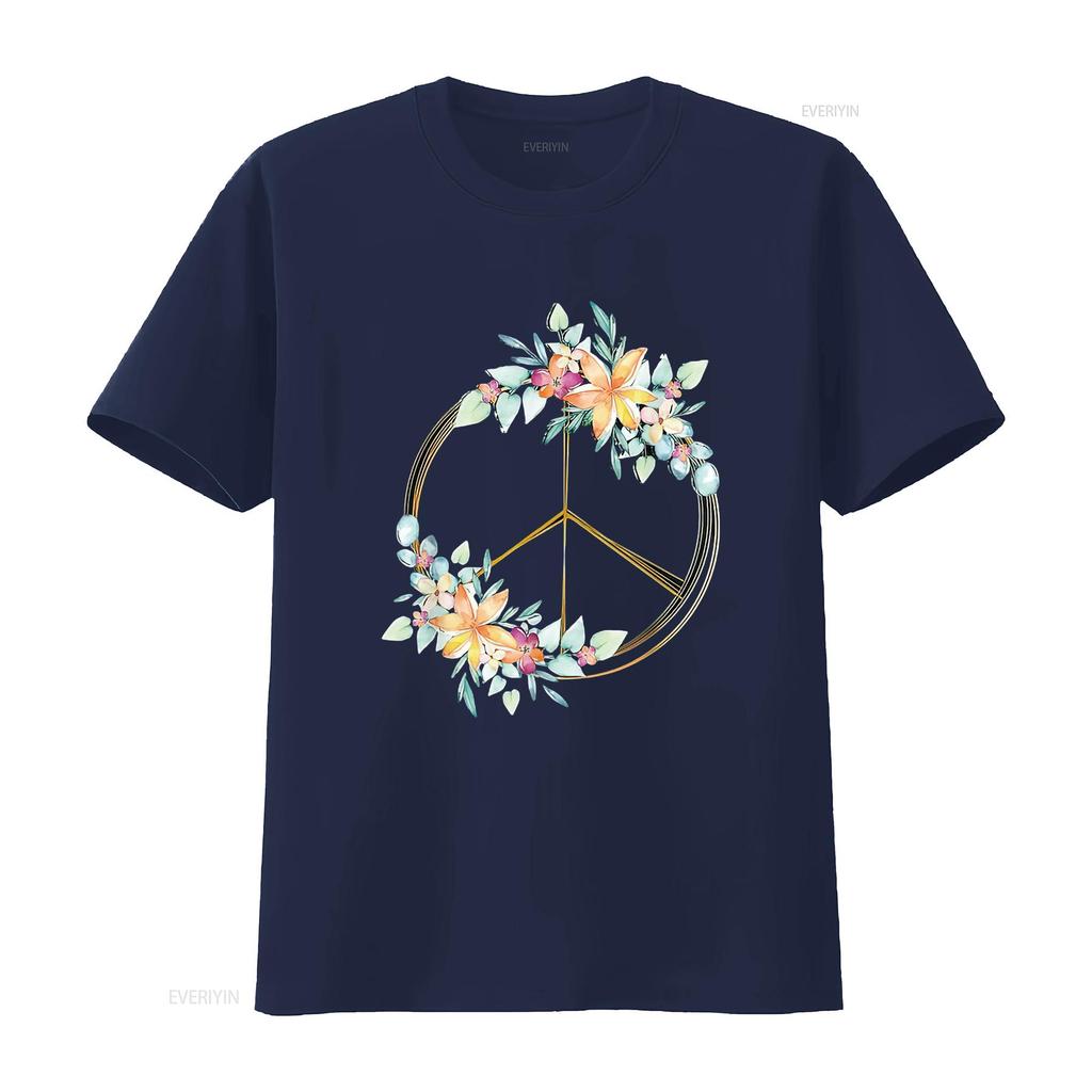 Floral Peace Sign Watercolor Bohemian Hippie Clothing Womens T Shirt Black 2X Large Vintage Washed Graphic Unisex Breathable