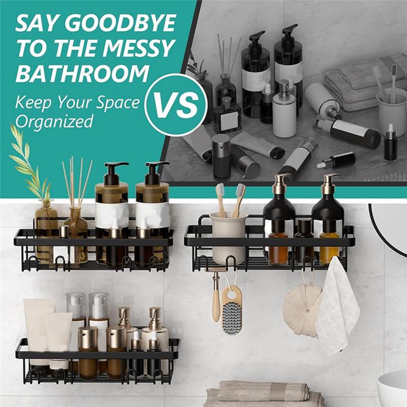 A20F-3-Pack , No Drilling Rustproof Shower Organizer With Save Space Hooks, Apartment Essentials For Bathroom