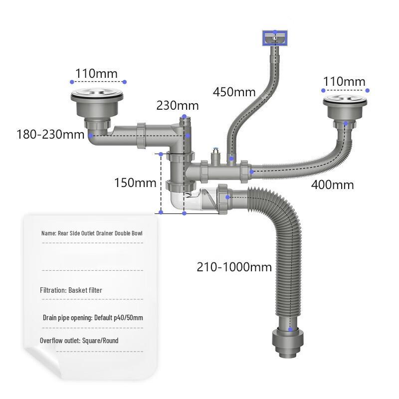 Universal Kitchen Sink Drain Pipe Kit
