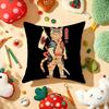 Japanese Style Samurai Cat Cushion Cover Plush Fabric Soft Double-Sided Printed Sofa Warm Winter Home Gift Pillow Cover