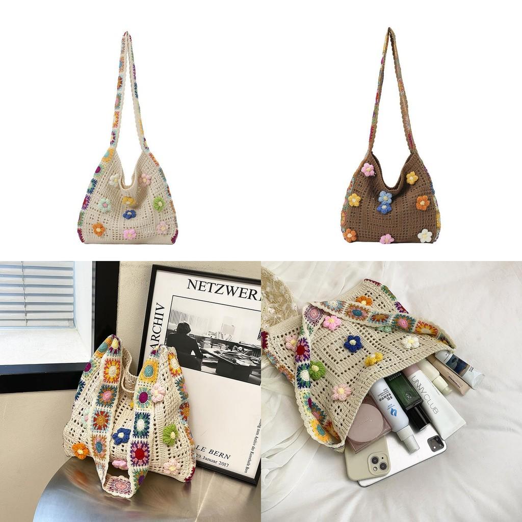 Boho Stijl Handgemaakte Strandtas Met Bloemenversiering Voor Dagelijks Gebruik