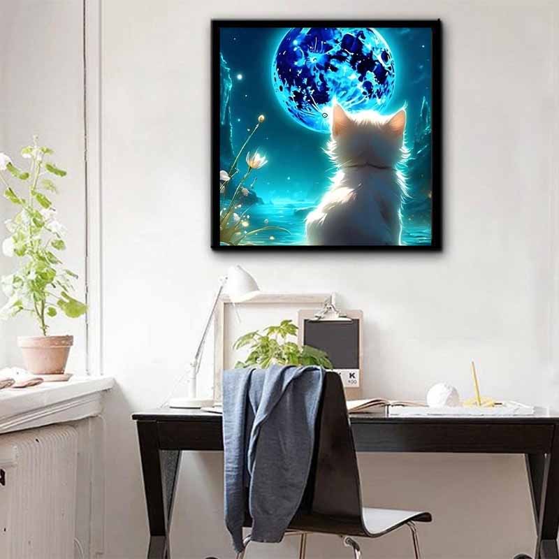 New Arrival 5D DIY Full Circle Diamond Painting "Cat Looking at the Moon" Embroidery Cross Stitch Home Decor Gift