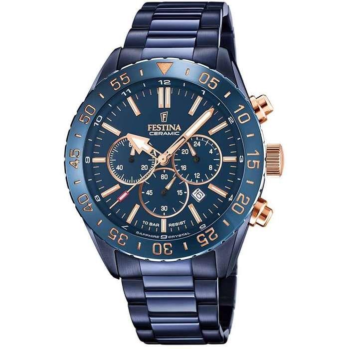 Montre Homme FESTINA CERAMIC - Acier Bleu - Quartz - Verre Saphir - Analogique - Ronde