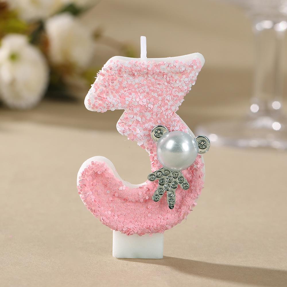 Pearl Teddy Bear Number Candles for Birthday Party Decoration - Handmade DIY Creative Candles.