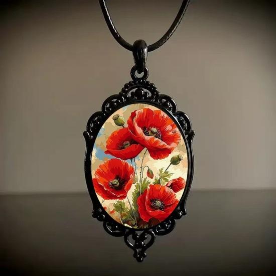Fashionable and Exquisite Floral Pattern Glass Pendant Necklace Vintage Accessory
