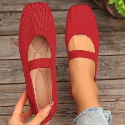 Scarpe Piatte Casual da Donna in Maglia Monocolore Slip-On Mary Jane Scarpe Comode per Camminare