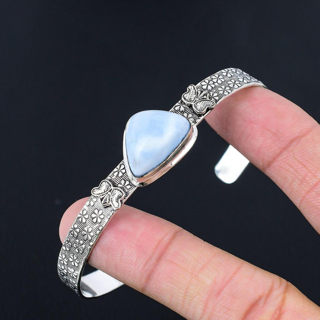 Natural Owyhee Blue Opal Gemstone Bangle Adjustable 925 Silver For Girls