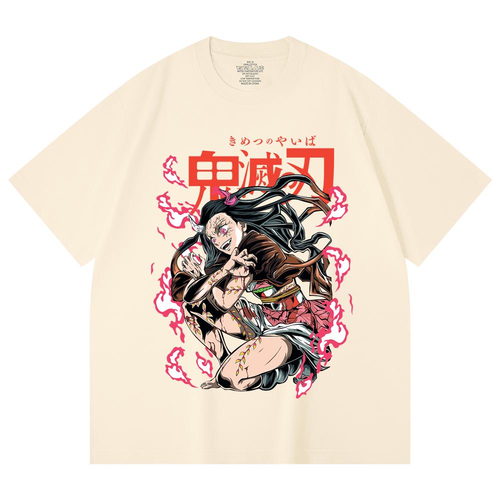 230 Gsm 100% Cotton Demon Slayer V71 Nezuko Demon Print Unisex Heavy Cotton T Shirt XS абрикосовый