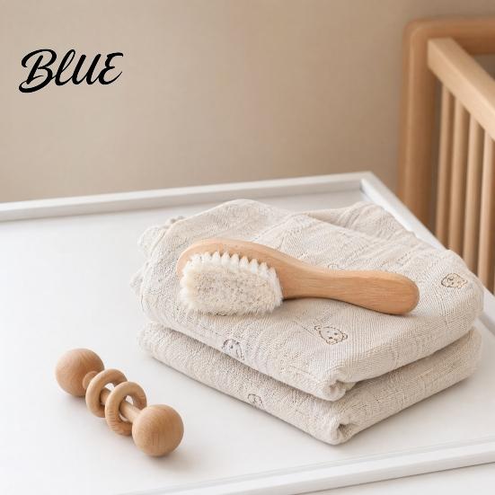 Newborn Gentle Bath Baby Grooming Wool Baby for Brush Soft Skin Cleanser Set with Natural Cherry Beech Wood Handle