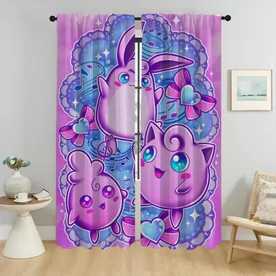 Home Interior Curtains 2 Pieces P-pokemones Window Curtain for Room 2 Panel Halloween Decoration Shades Partition Living Kitchen