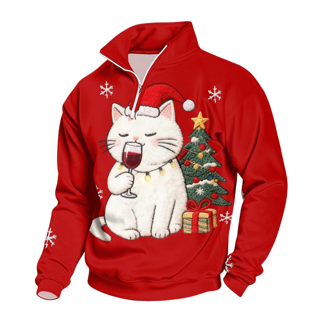 Men's Casual Mock Neck Sweatshirt with Christmas Print for Holiday Wear