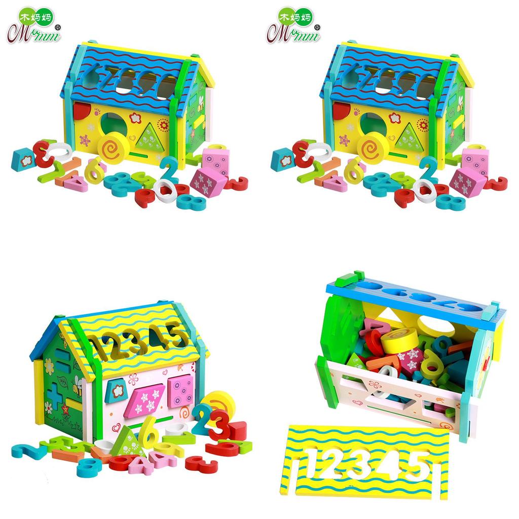 Wooden Educational Toy House With Number Shapes For Early Learning And Cognitive Development