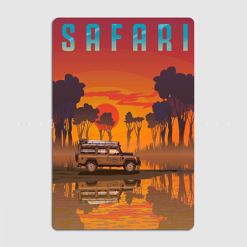 Safari Defender 110 Classic Car Retro Posters Metal Poster Pub Sign Garage Club Bar Indoor Wall Room Decoration Home Decor