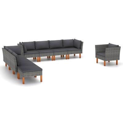 Vidaxl 9-Cz. Garden Lounge Set, PE Rattan and Eucalyptus