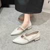 Fashion Spring new coarse heel shoes women's fashion pointed head shallow mouth beaded waterproof non-slip low-top shoes