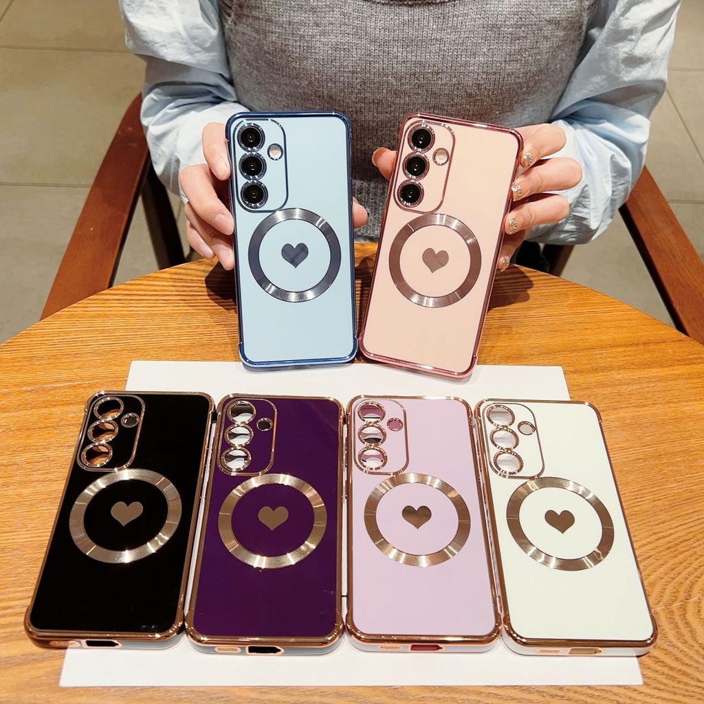 Suitable for Samsung S25ULTRA Magnetic Plating Love Mobile Phone Case S23 Silicone All Inclusive S24 Protective Case