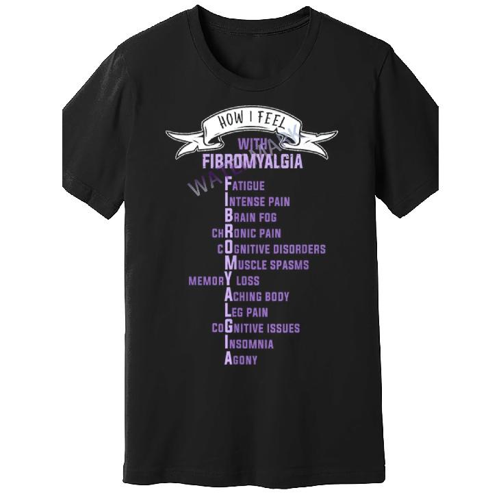Men S Crew Neck Fibromyalgia Awareness T-Shirt | Funny Graphic Tee With Fibro Symptoms List, Chronic Illness Advocacy, Machine Washable, Soft Black, S