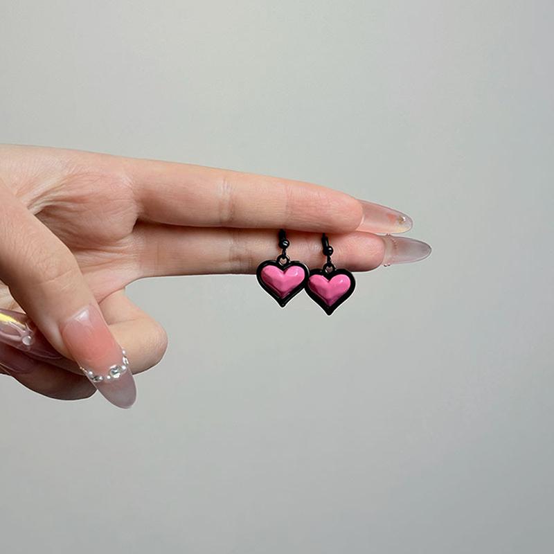 New Fashion Trend Pink Heart Pendant Earrings For Women Ear Hooks Jewelry Wedding Party Gift