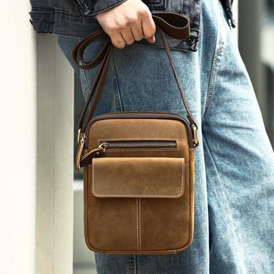 Sac bandoulière en cuir véritable Premium Sense Crazy Horse Leather Vintage pour homme, sac d'extérieur tout-en-un de grande capacité