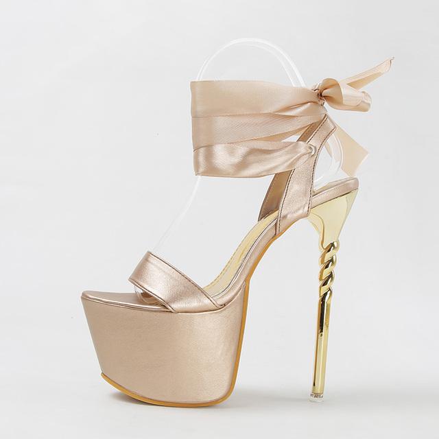 Sandalias Damas Verano Zapatos de mujer modernos Tacones con correa en el tobillo Plataforma de baile en barra Club nocturno 15,5 CM Tacones súper altos