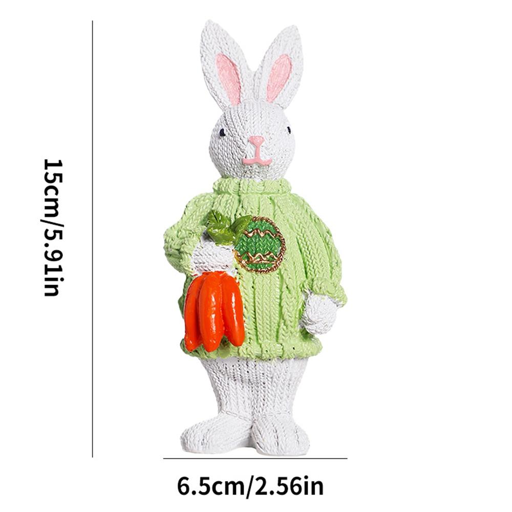 Easter Bunny Resin Figurines Knitted Texture Couple Rabbit Statues With Carrot & Bouquet Home Desktop Decorations Easter Gifts