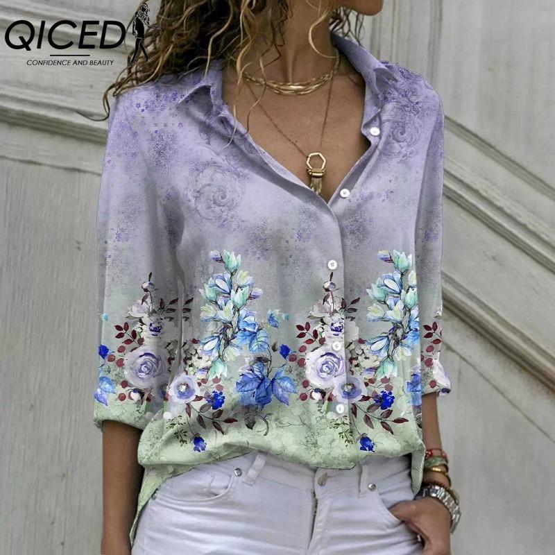 QICED 38 Color Women's Fashion Casual Long Sleeve POLO Neck Blouses & Shirts