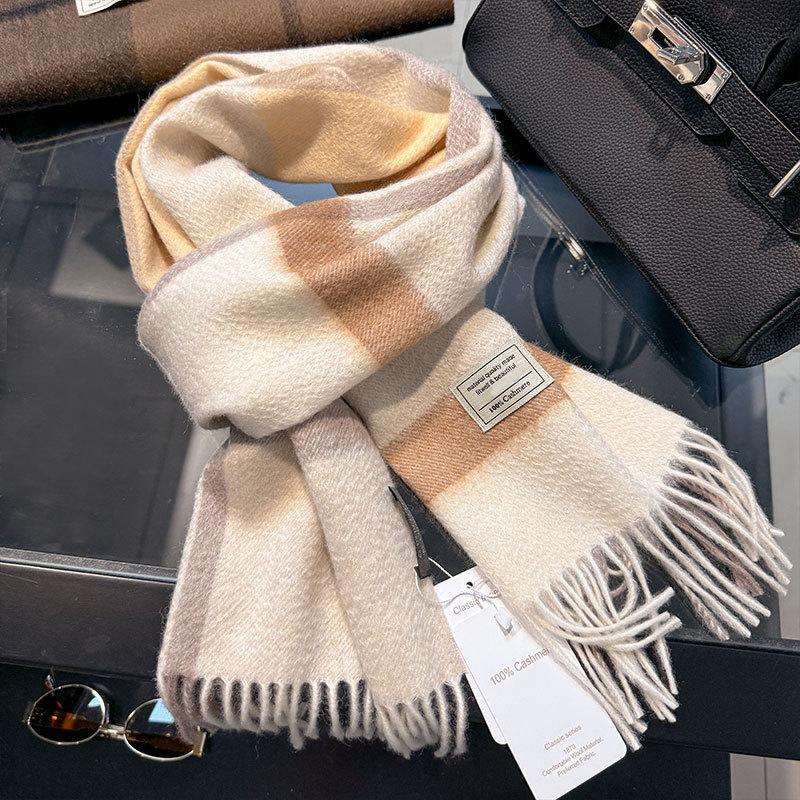 100% Pure Cashmere Scarf Female Winter Warm Cashmere Shawl Checkerboard Grain Design Couple Accessory Premium Windproof Scarf