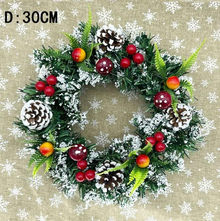 Festive Pinecone Holiday Wreath, 30 cm, 1 Piece, Green, Red, PVC, Plastic, Snowy Design, Pinecone Accents, Home Decoration,