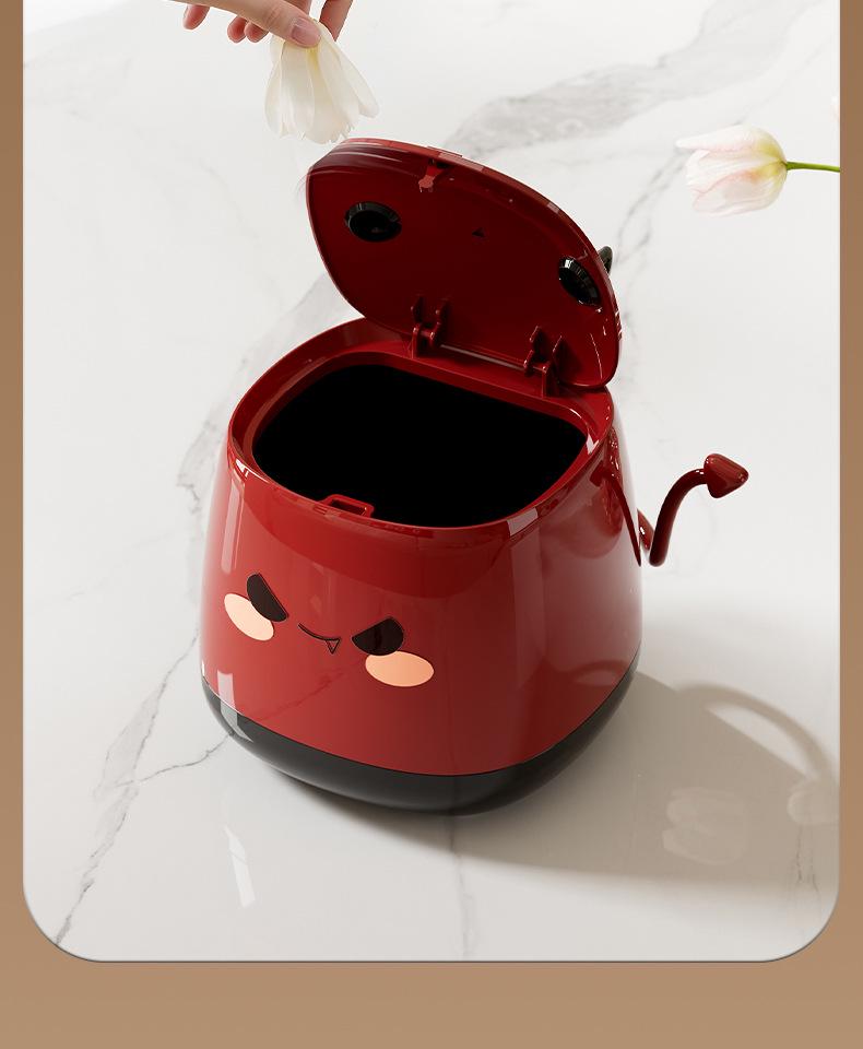 Little Devil Mini Desktop Trash Can with Lid - Cute Waste Basket for Office, Living Room, or Household.