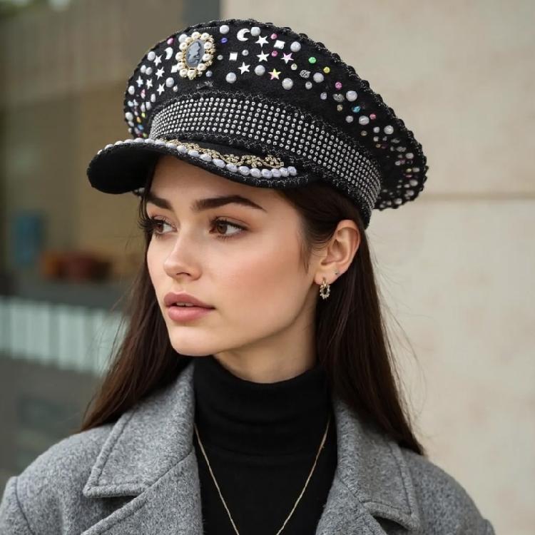 Bridal Captain Hat Jeweled Rhinestones for Women Bride Hat Sparkling Sequins Eye-catching Photo Props