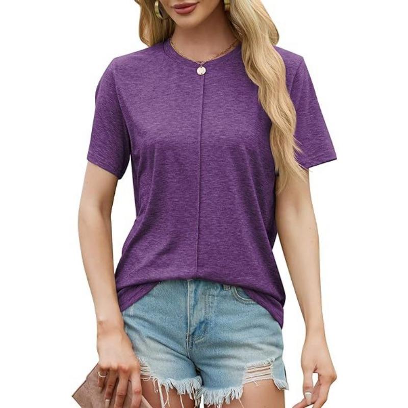 

YYFS Женская мода Повседневная Летняя Весна Однотонный Принт Короткие Рукава О-Образным Вырезом Блузки и Рубашки XXL фиолетовый