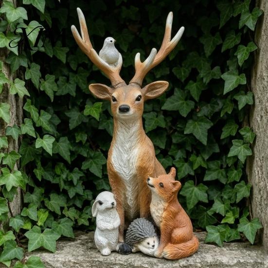 Resin Elk Rabbit Hedgehog Fox Figurines Forest Deer Small Animal Statue, Figurine with Stable Base Exterior Yard Decor Hedgehog, Outdoor Waterproof