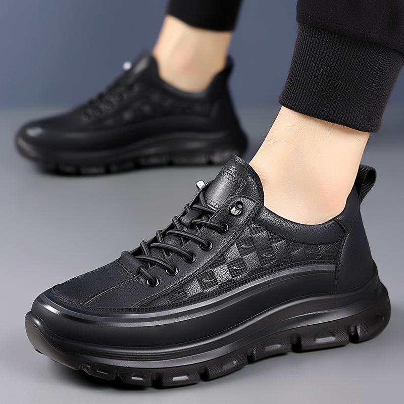 Leather Men's Walking Shoes Thick Bottom Handmade Skate Shoes Men Luxury Brand Lace-Up Mens Sneakers Outdoor Male Flats