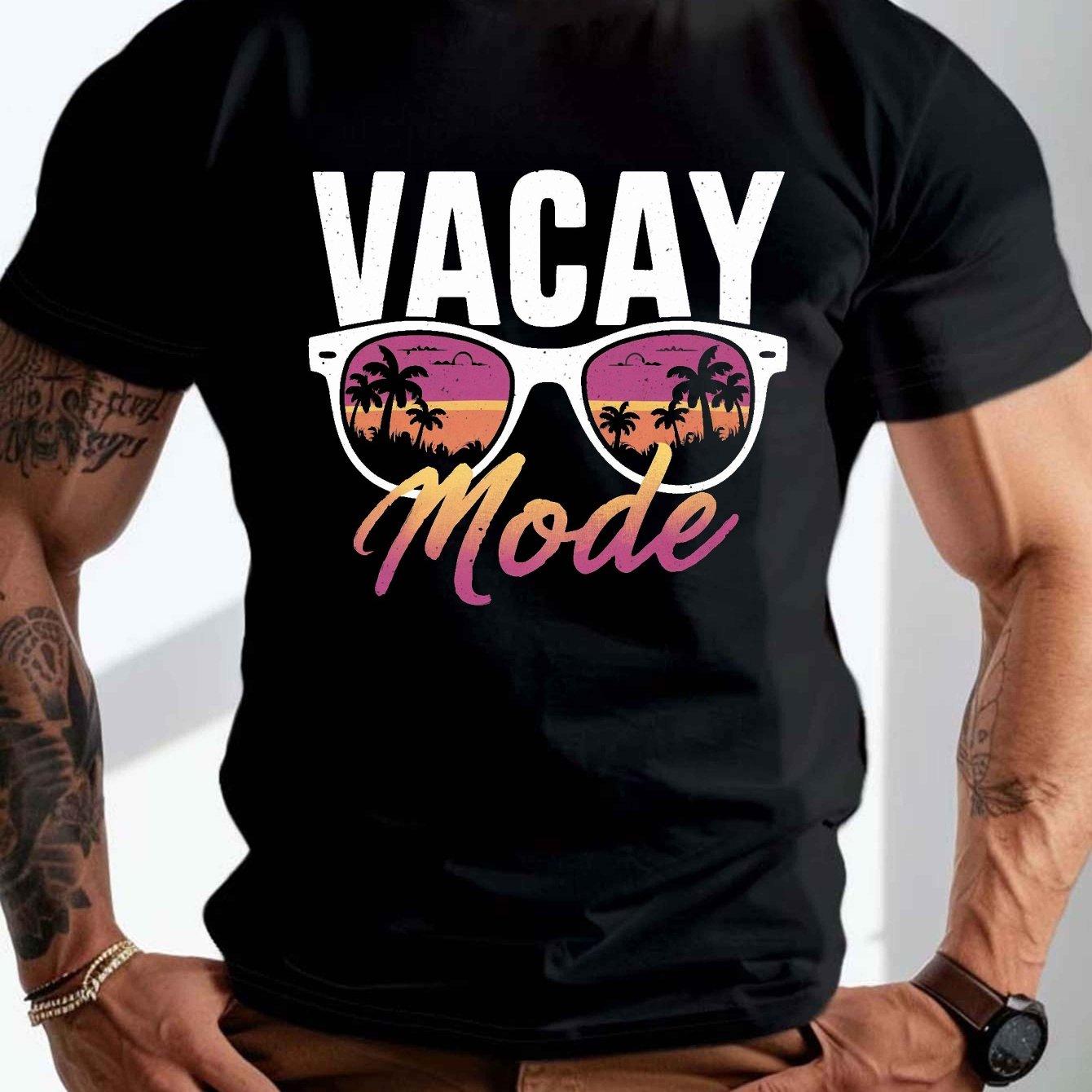 Мужская футболка с графическим принтом  Vacay Mode Palm Tree Sunglasses  из хлопка, с коротким рукавом, для повседневной носки и отпуска S