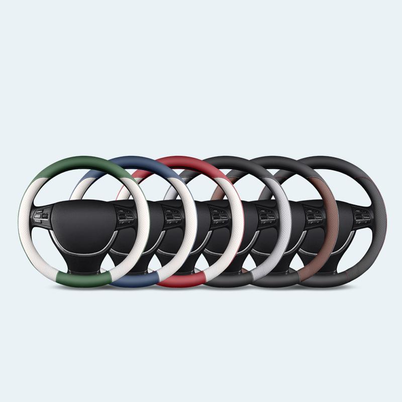 Perforated Leather Steering Wheel Cover Comfortable, Breathable and Wear-resistant Fits 14.5-15in steering wheel