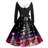 Women's Fashion V-Neck Casual Slim Christmas Printed Long Sleeve Hair Collar Dresses